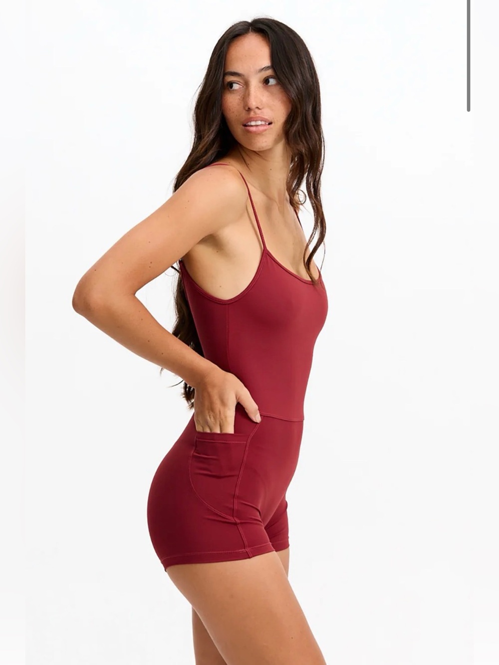 Benoa Active XL Square Neck Romper 3" Cherry Swim Workout Bodysuit One Piece